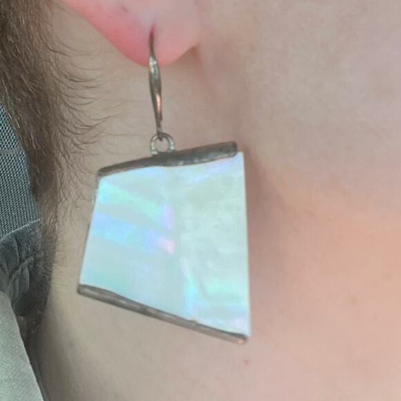 Vintage HUGE Designer MOP & Silver Tone Metal Sculptural Earrings by RLM SOHO C1 - Picture 4 of 5